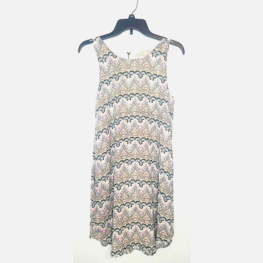 Pink Republic Flowy Tribal Sleeveless Dress LARGE Beachy Cottagecore Boho